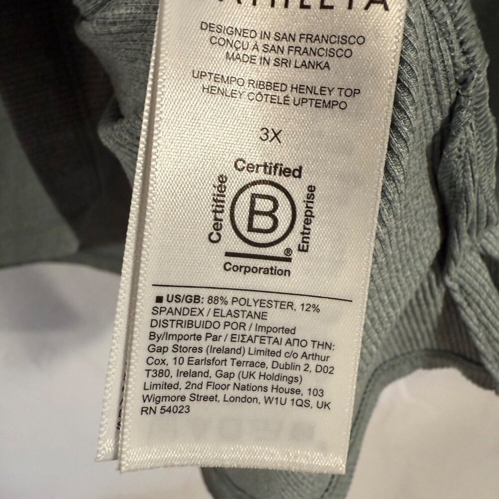 Athleta Uptempo‎ Ribbed Henley Top Sage Green Size 3X - Picture 3 of 6